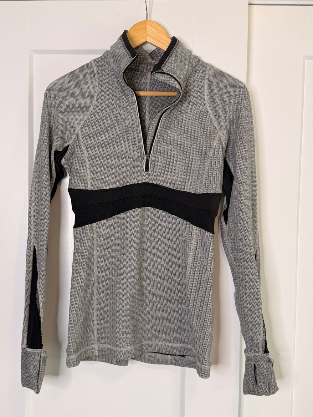 🩷2 for 40- Woman’s Gray Half-Zip Performance Sweater with Black Waist Panel